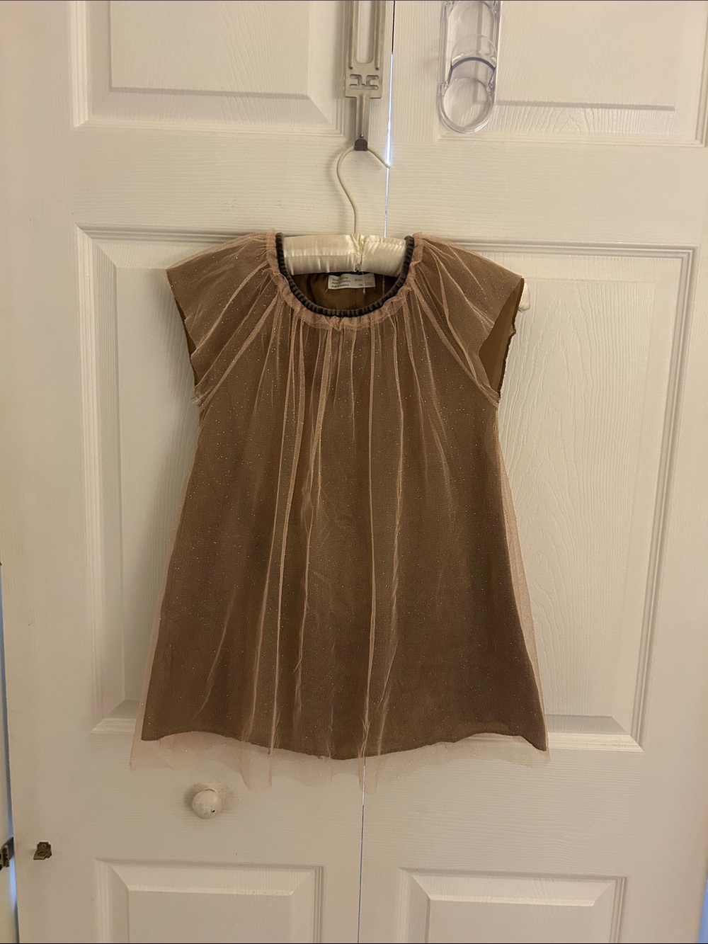 Zara Brown Tan Girls Sparkle Tulle Dress